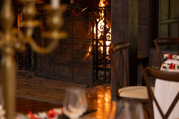 Wedding venue with a roaring fire