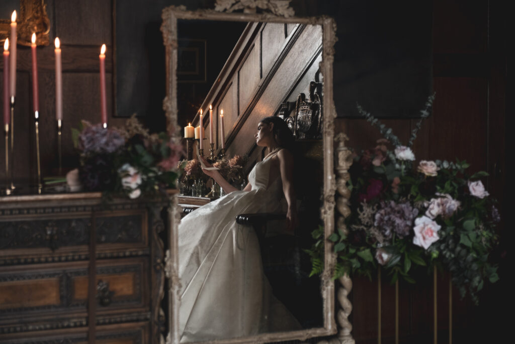 Bride in a beautiful wedding dress within the traditional wedding halls at Ramster.